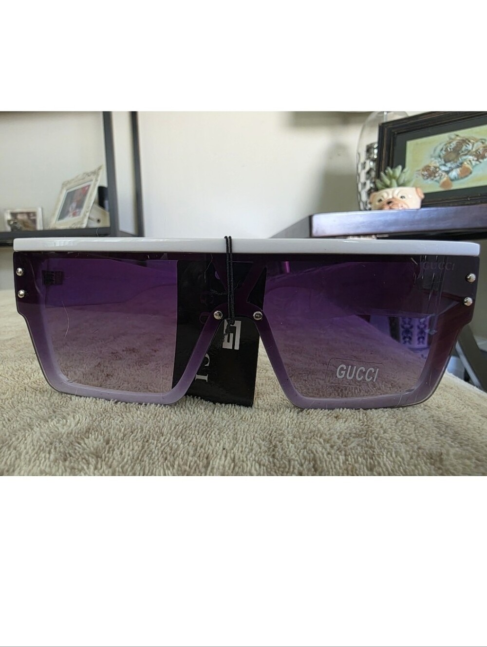 Fashion Oversized White Shield Sunglasses in Black Gradient Lens